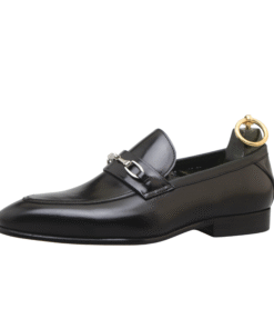Metal Detail Loafer – Polished Black Leather