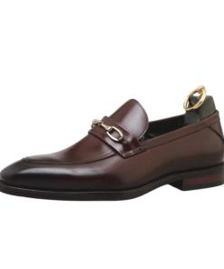 Metal Detail Loafer – Polished Brown Leather